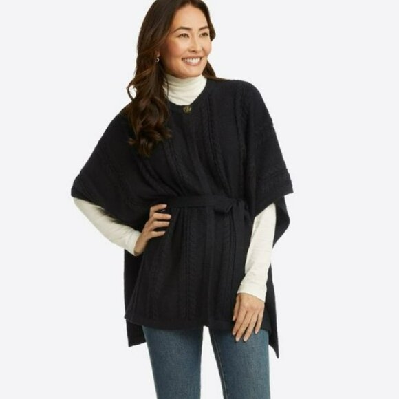 Draper James Belted Black Cap Poncho Style with Gold Button Size XS - S - Picture 3 of 13